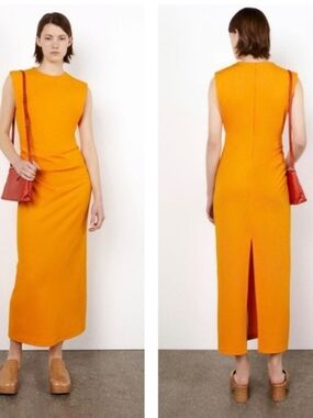 Zara Bright Orange Sleeveless Maxi Dress with Back Slit